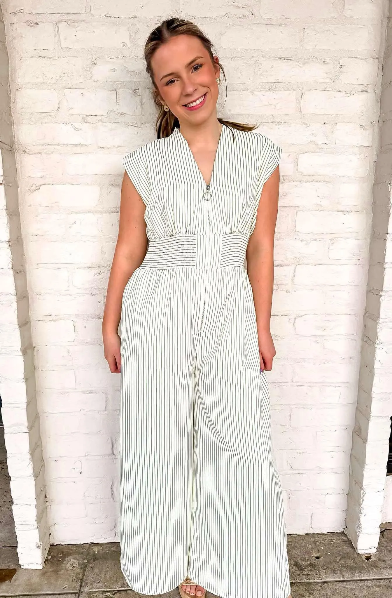 Crisp Air Stripe Green Jumpsuit