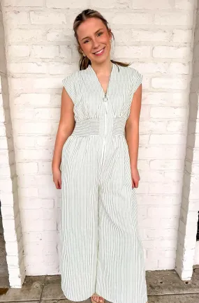 Crisp Air Stripe Green Jumpsuit