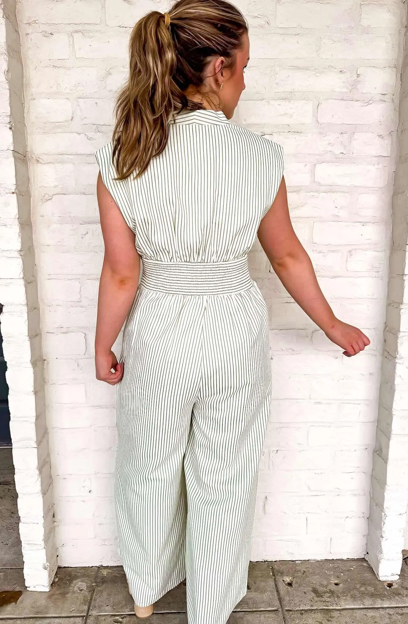 Crisp Air Stripe Green Jumpsuit