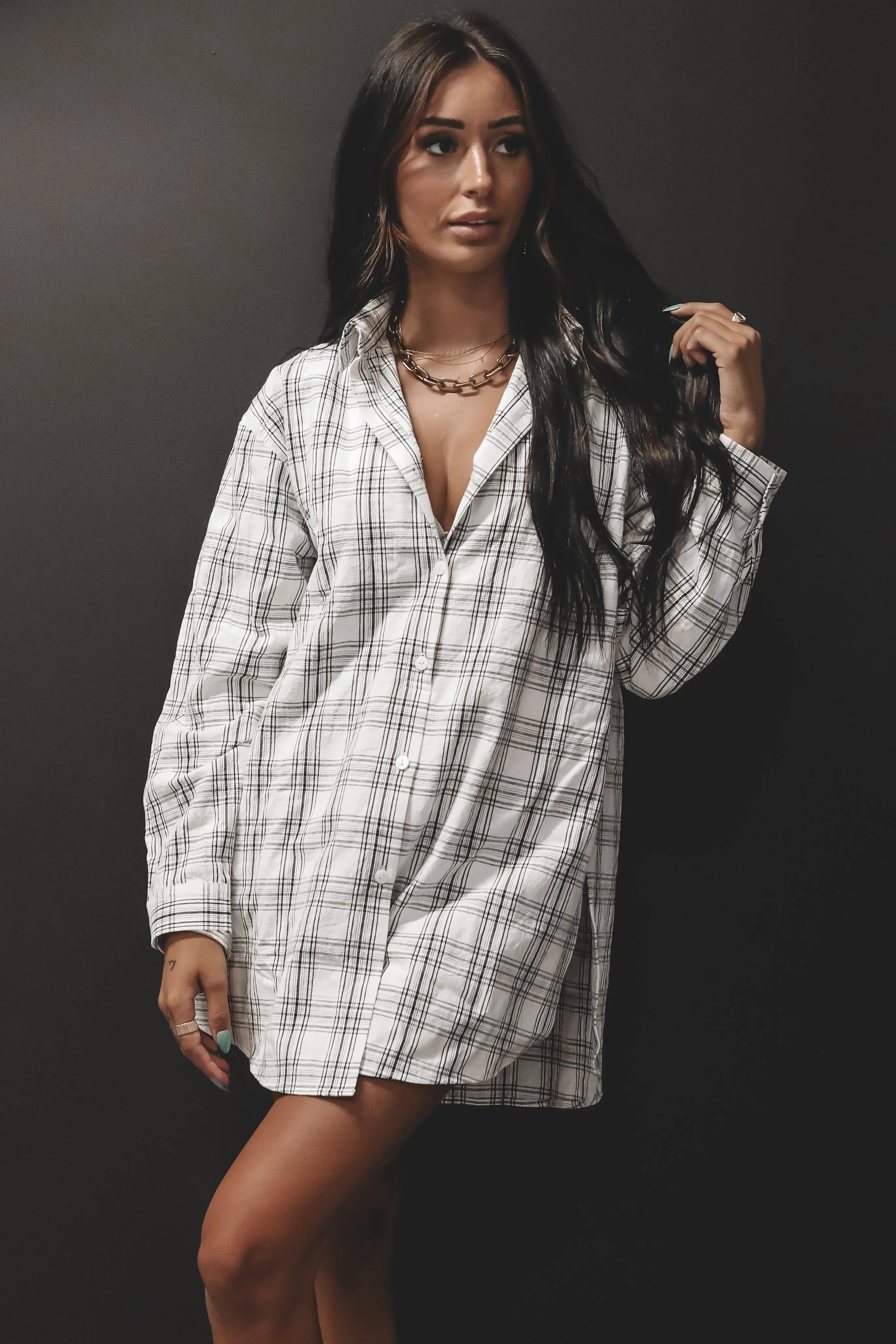 DEAL Cute Girl Cute Oversized White Plaid Romper