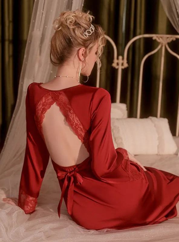 Deep V Satin Lace Chest Pad Nightdress