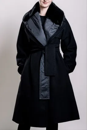 Demi-Couture Overcoat with Fur Collar - Black