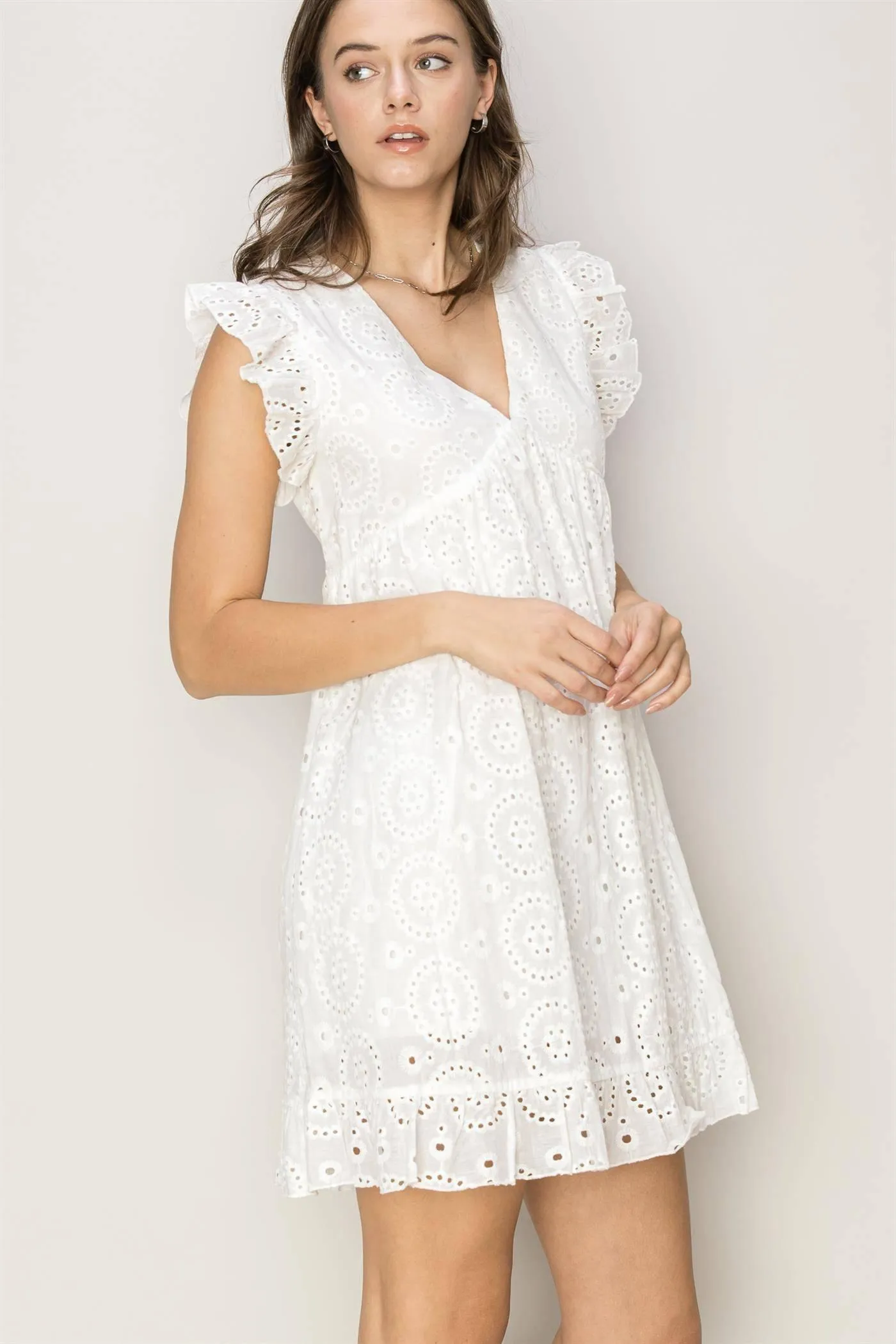 Easy On Me White Cotton Eyelet Mini Babydoll Dress