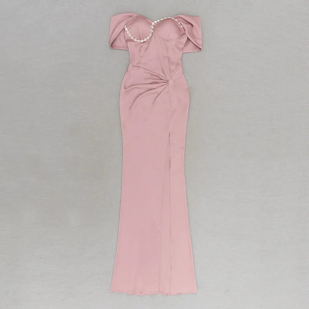 Elegant Off Shoulder Tube Top with Diamond Slit Formal Dress