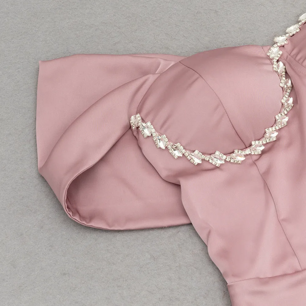 Elegant Off Shoulder Tube Top with Diamond Slit Formal Dress