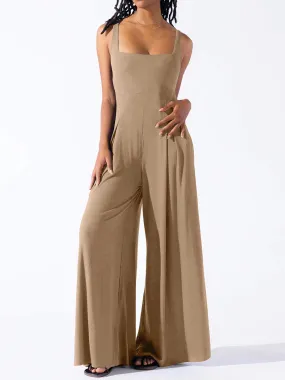 Elegant Square Neck Wide Strap Jumpsuit