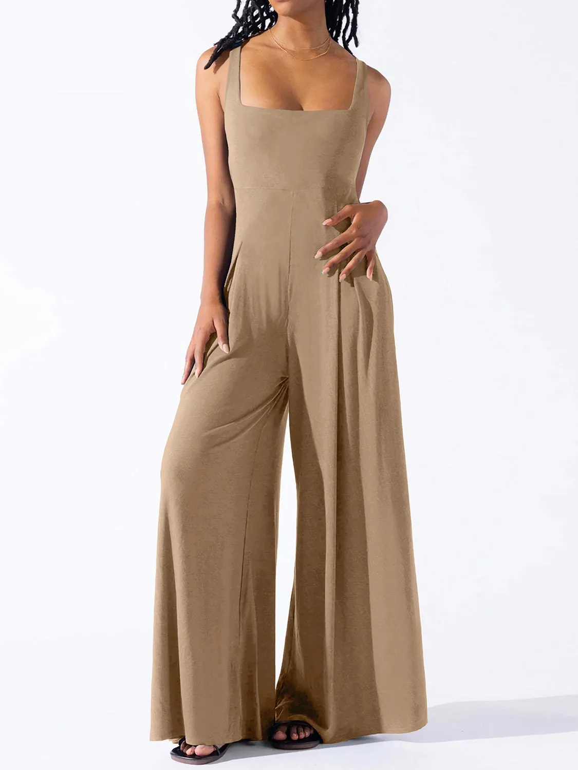 Elegant Square Neck Wide Strap Jumpsuit