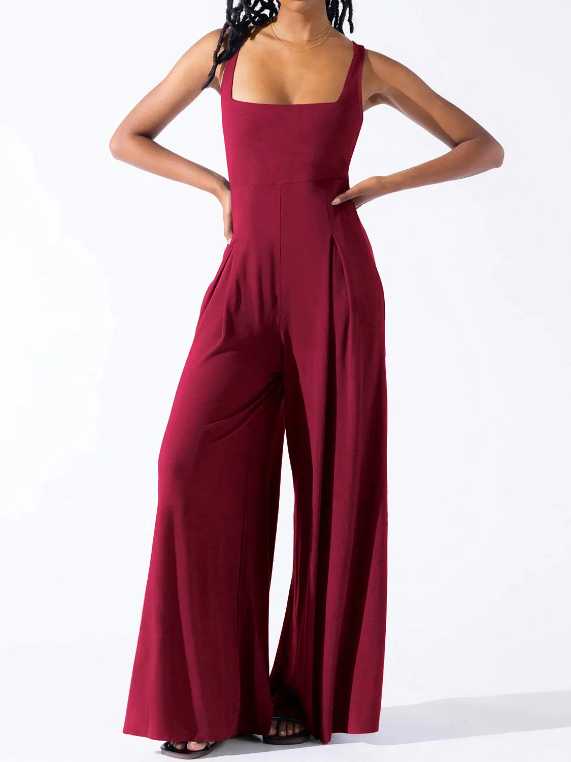 Elegant Square Neck Wide Strap Jumpsuit