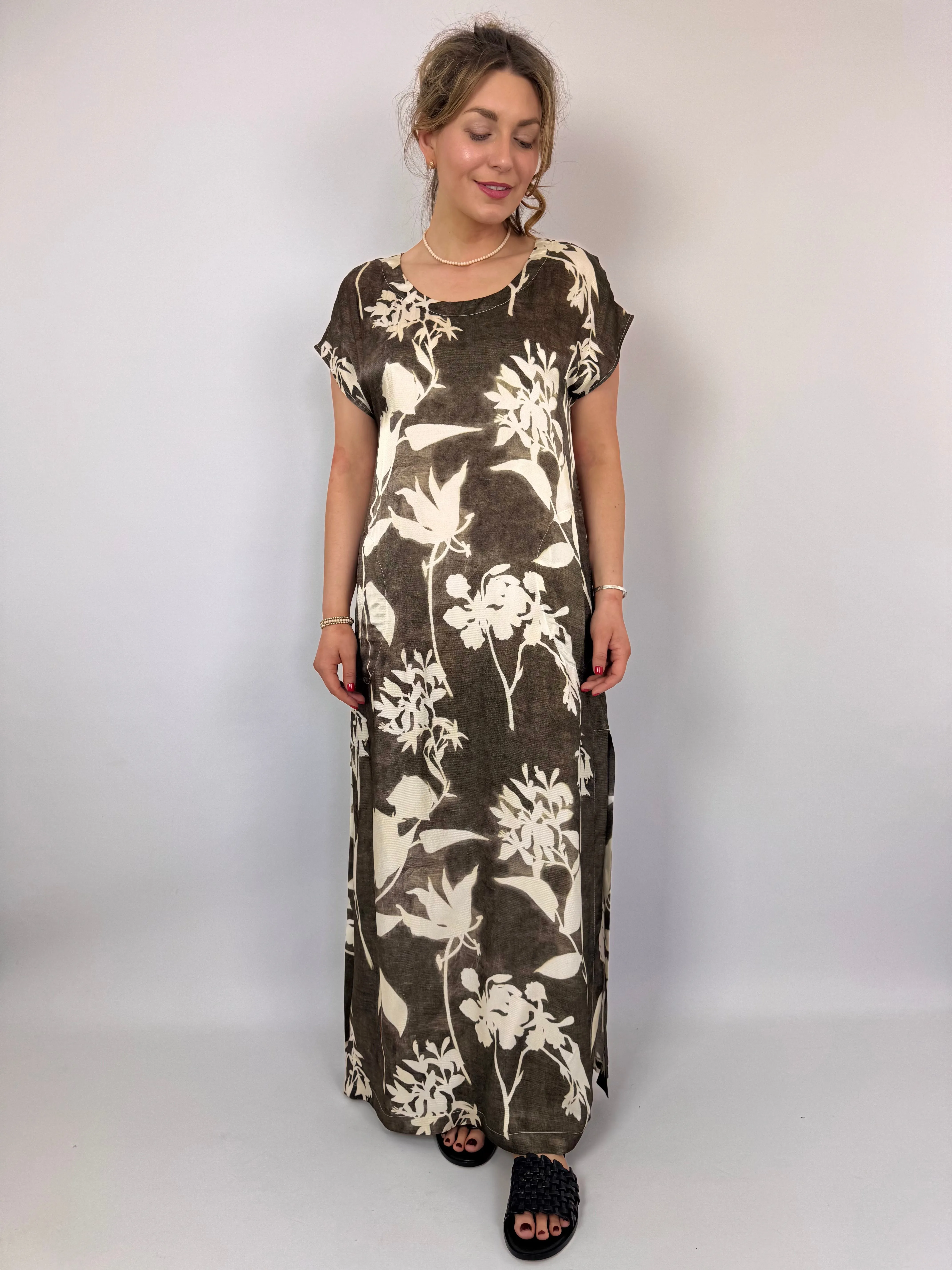 European Culture 14C0 Dress Brown Print