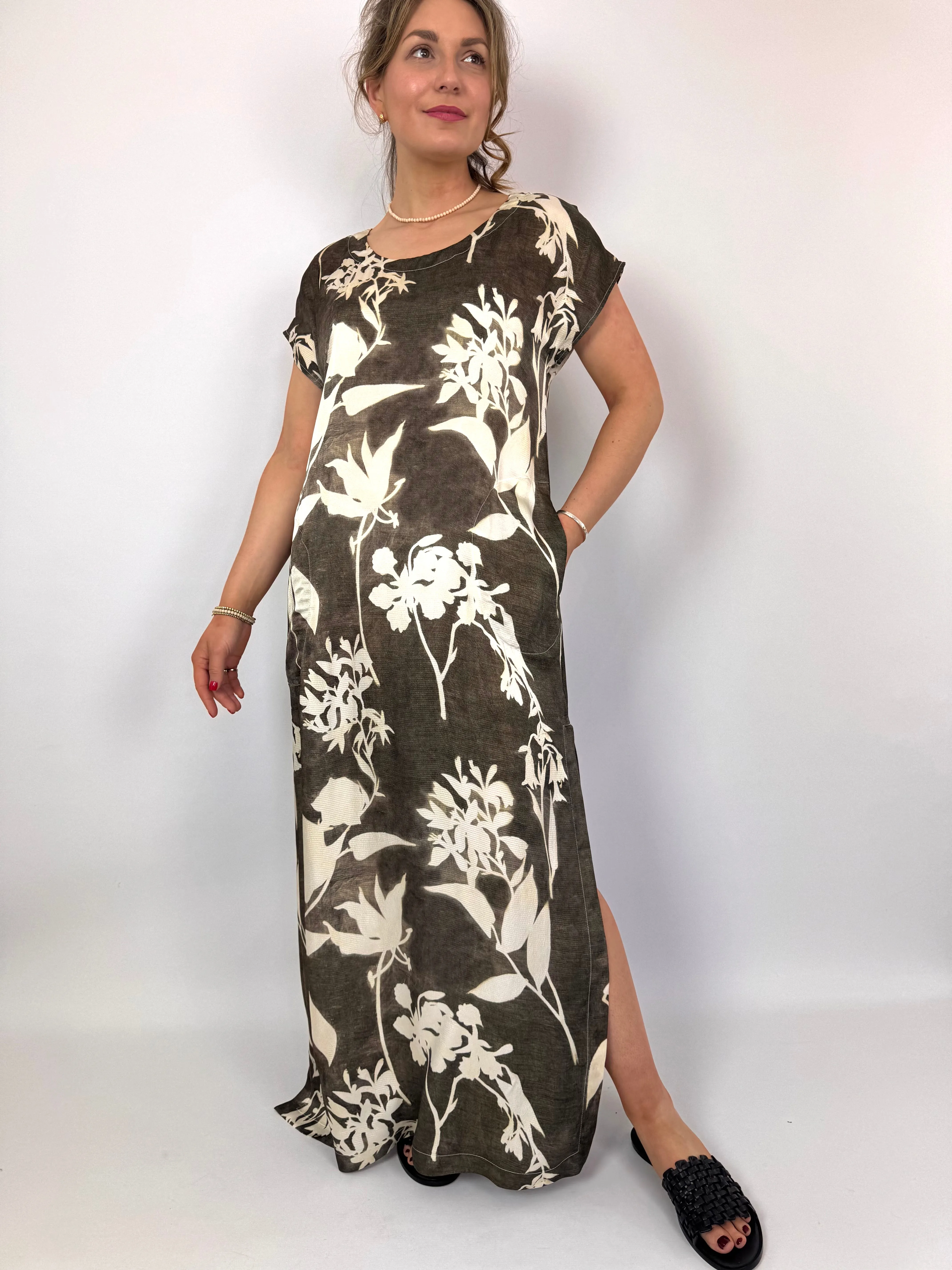 European Culture 14C0 Dress Brown Print