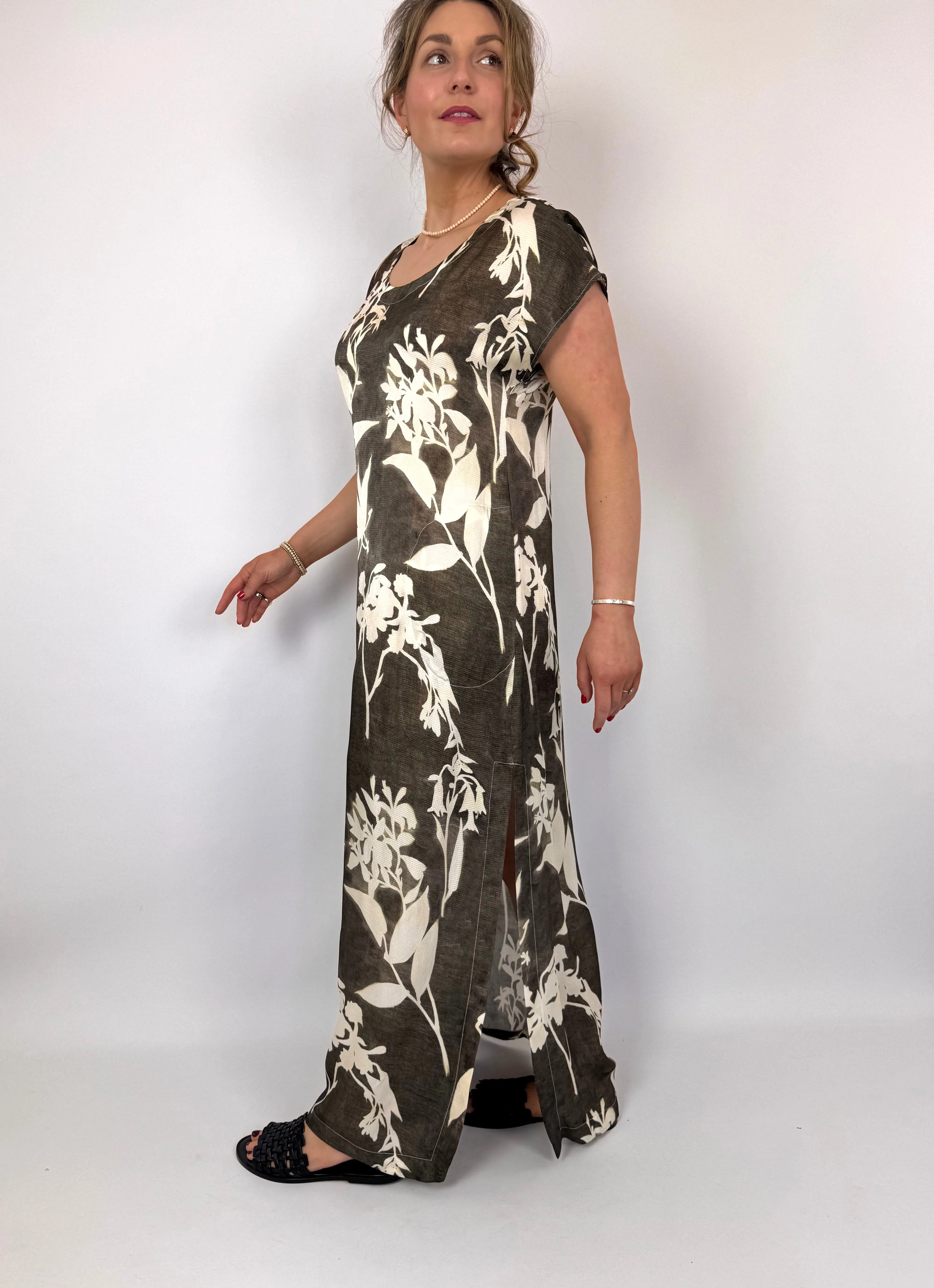 European Culture 14C0 Dress Brown Print