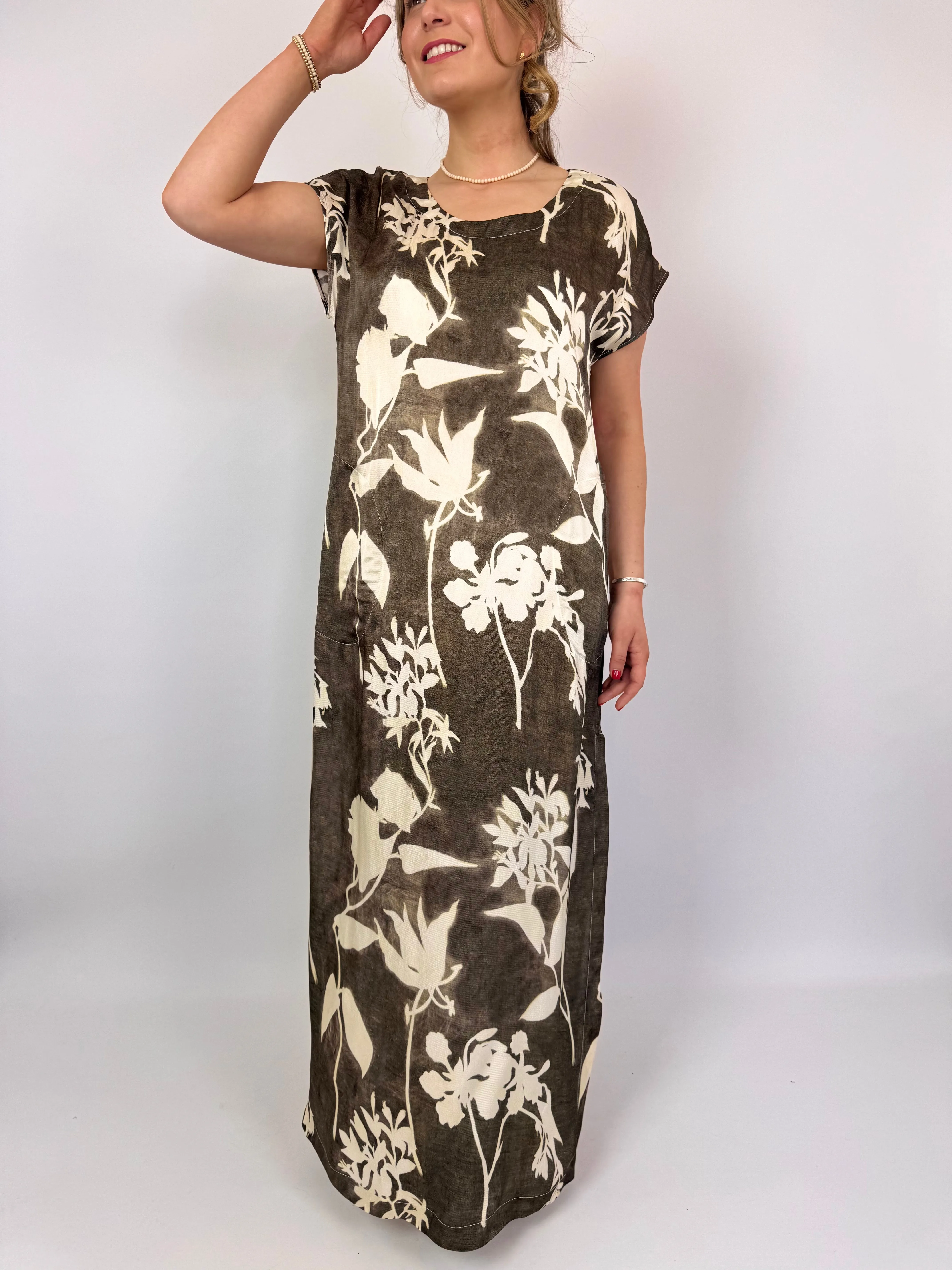 European Culture 14C0 Dress Brown Print