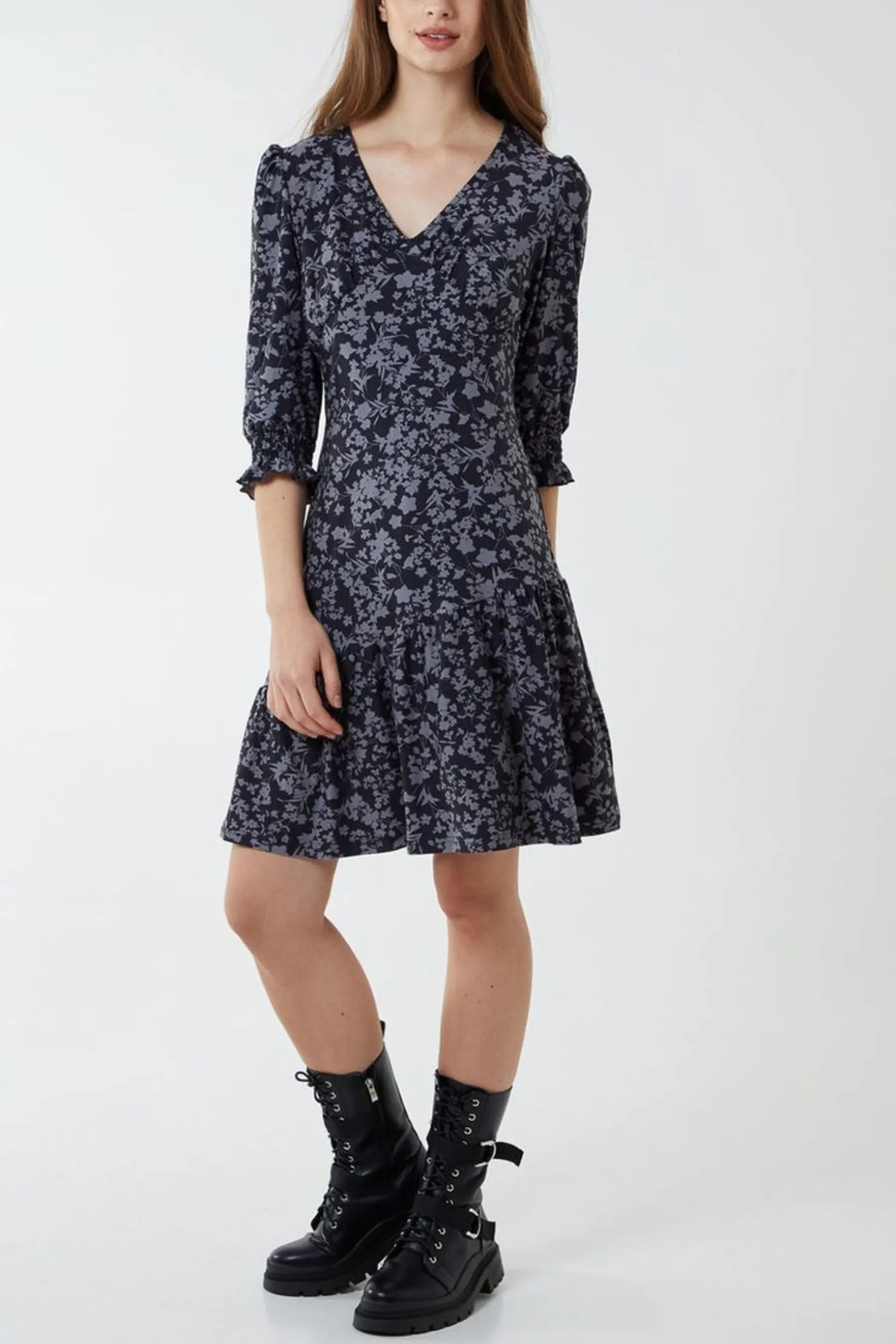 Floral V Front Tea Soft Touch Dress