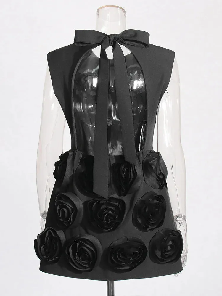 French Backless Round Neck Sleeveless Appliques Formal Mini Dress