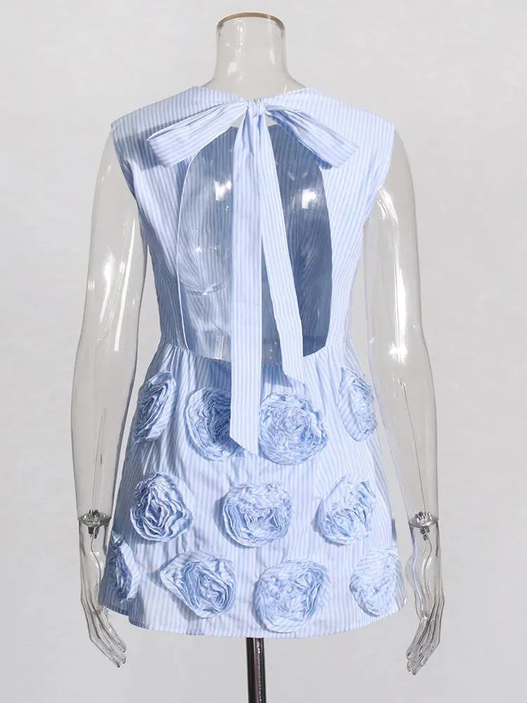 French Backless Round Neck Sleeveless Appliques Formal Mini Dress