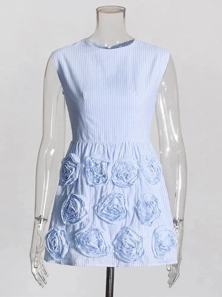 French Backless Round Neck Sleeveless Appliques Formal Mini Dress
