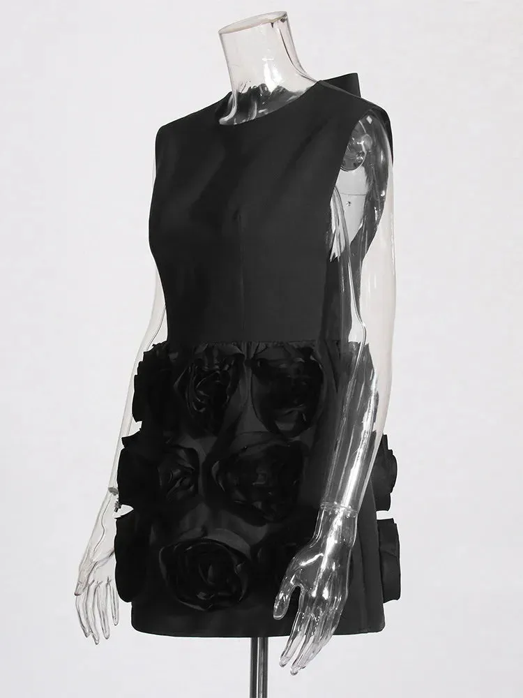 French Backless Round Neck Sleeveless Appliques Formal Mini Dress