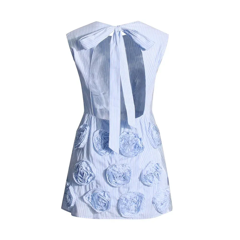 French Backless Round Neck Sleeveless Appliques Formal Mini Dress