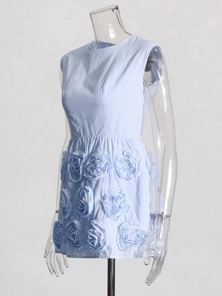 French Backless Round Neck Sleeveless Appliques Formal Mini Dress