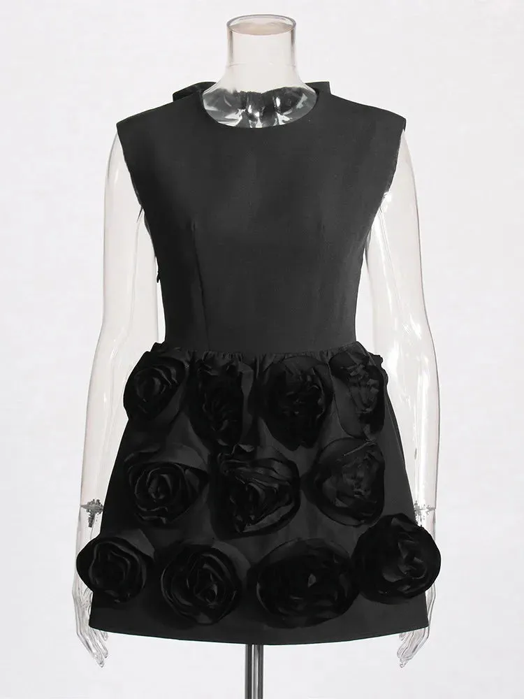 French Backless Round Neck Sleeveless Appliques Formal Mini Dress