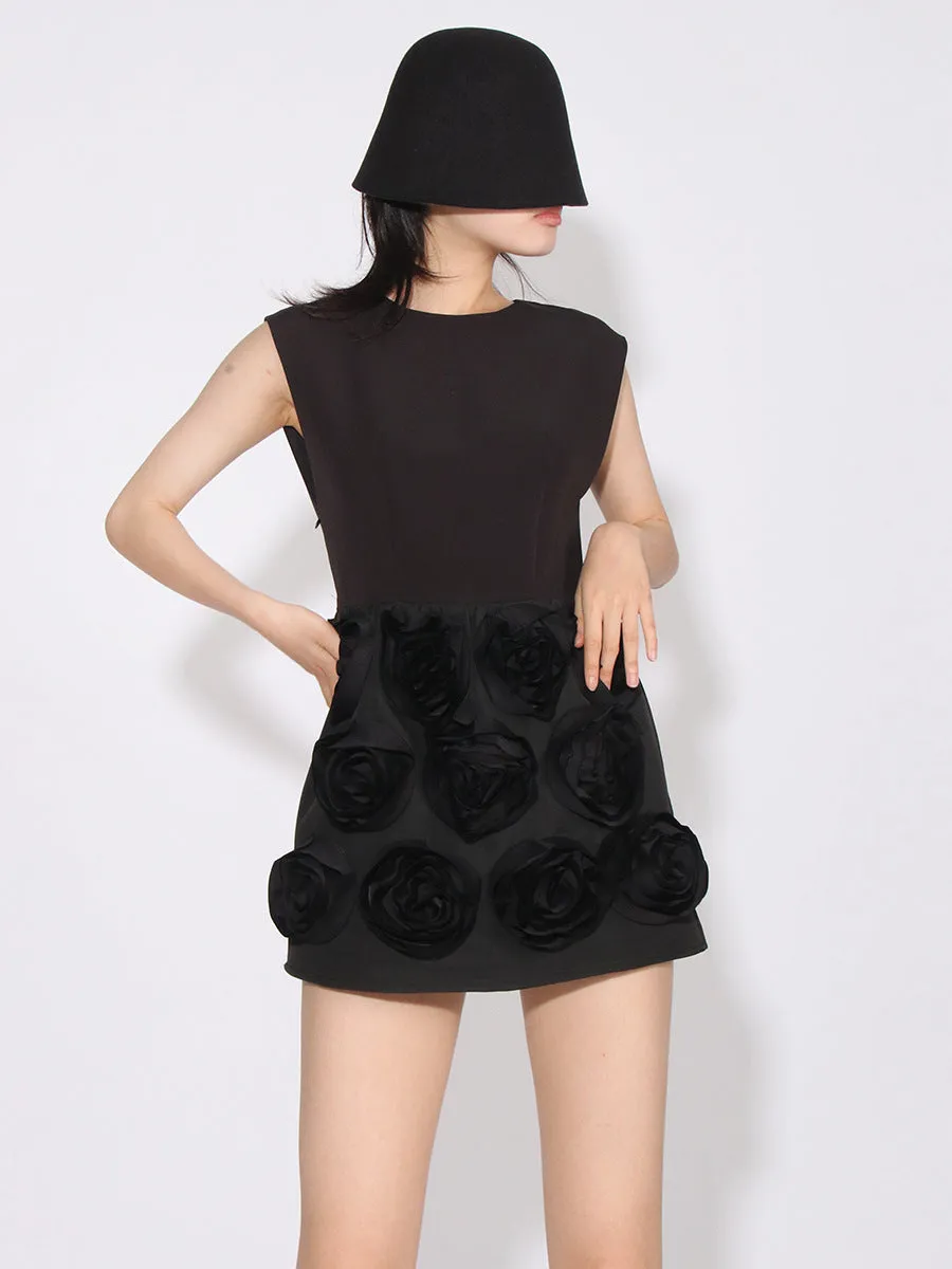 French Backless Round Neck Sleeveless Appliques Formal Mini Dress