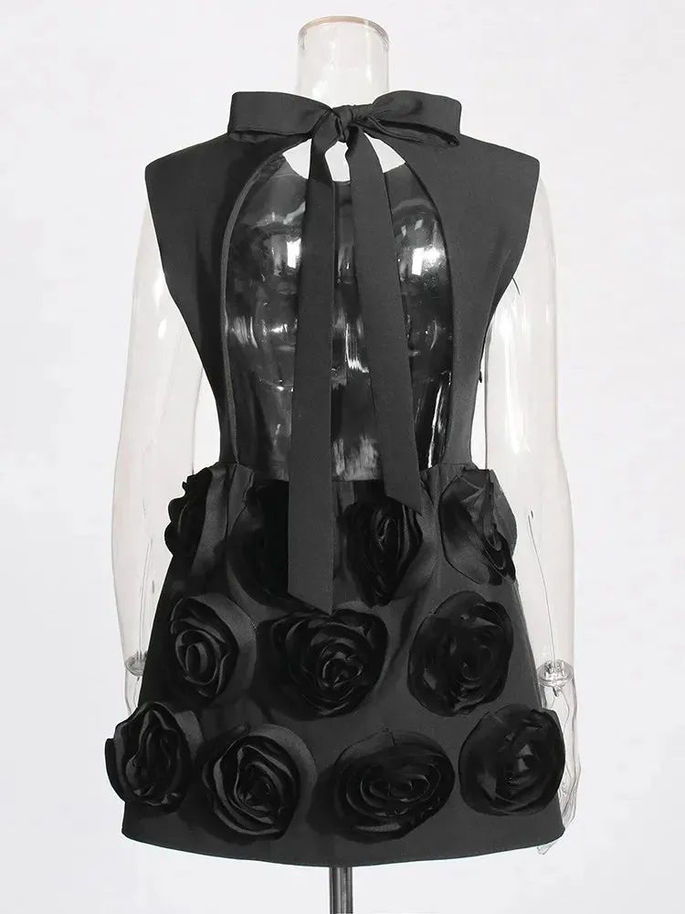French Backless Round Neck Sleeveless Appliques Formal Mini Dress