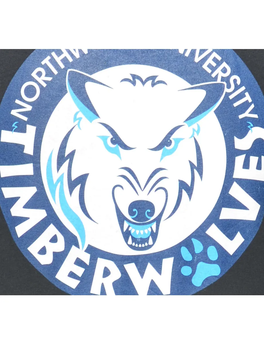 Gildan Northwood University Timber Wolves Printed Blue & Black T-shirt - S