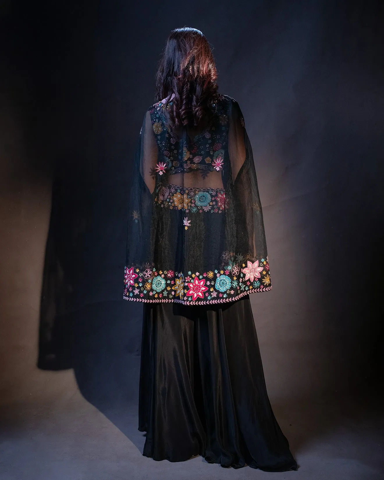 Ink Blue Floral Embellished Fusion Jacket Set