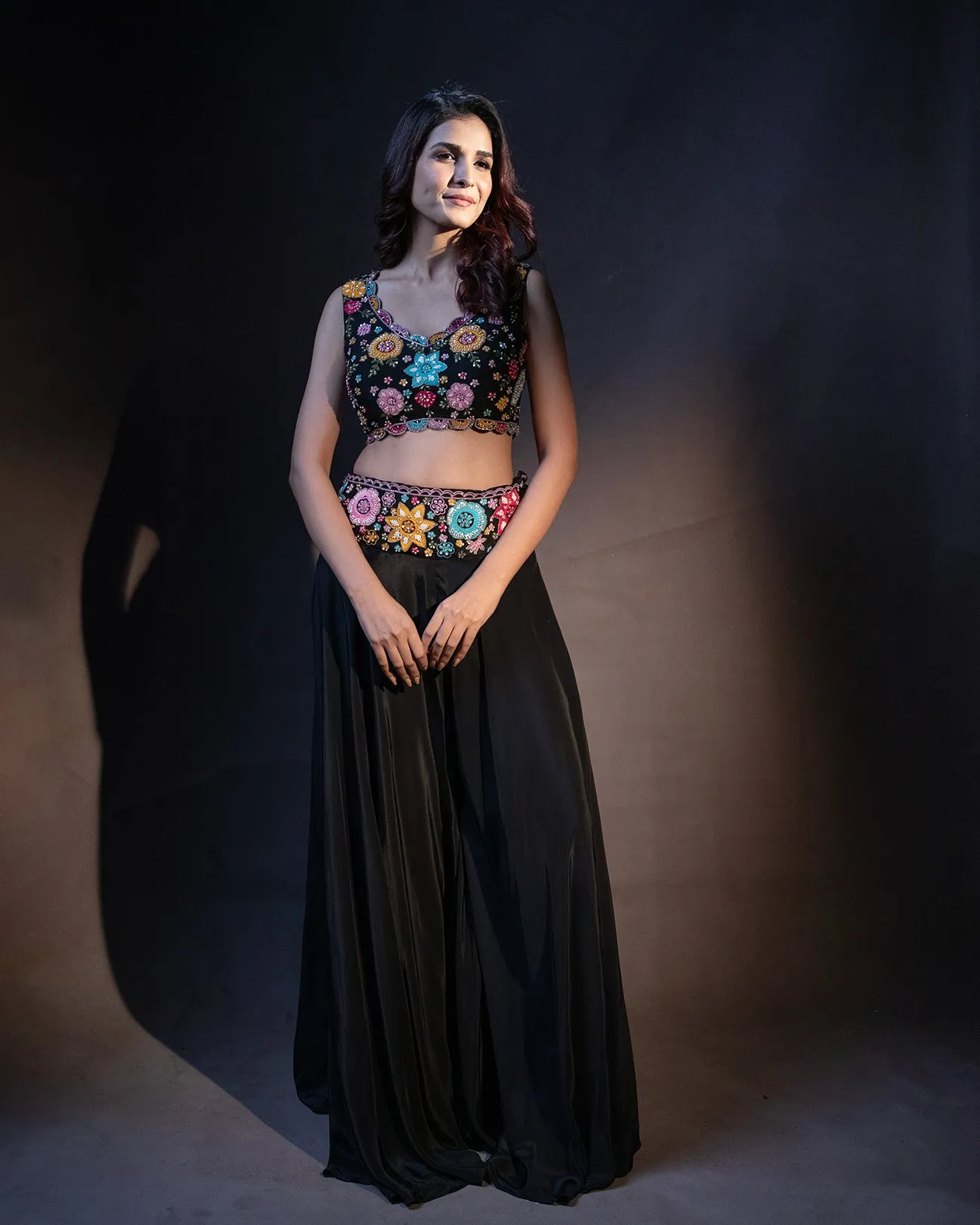 Ink Blue Floral Embellished Fusion Jacket Set