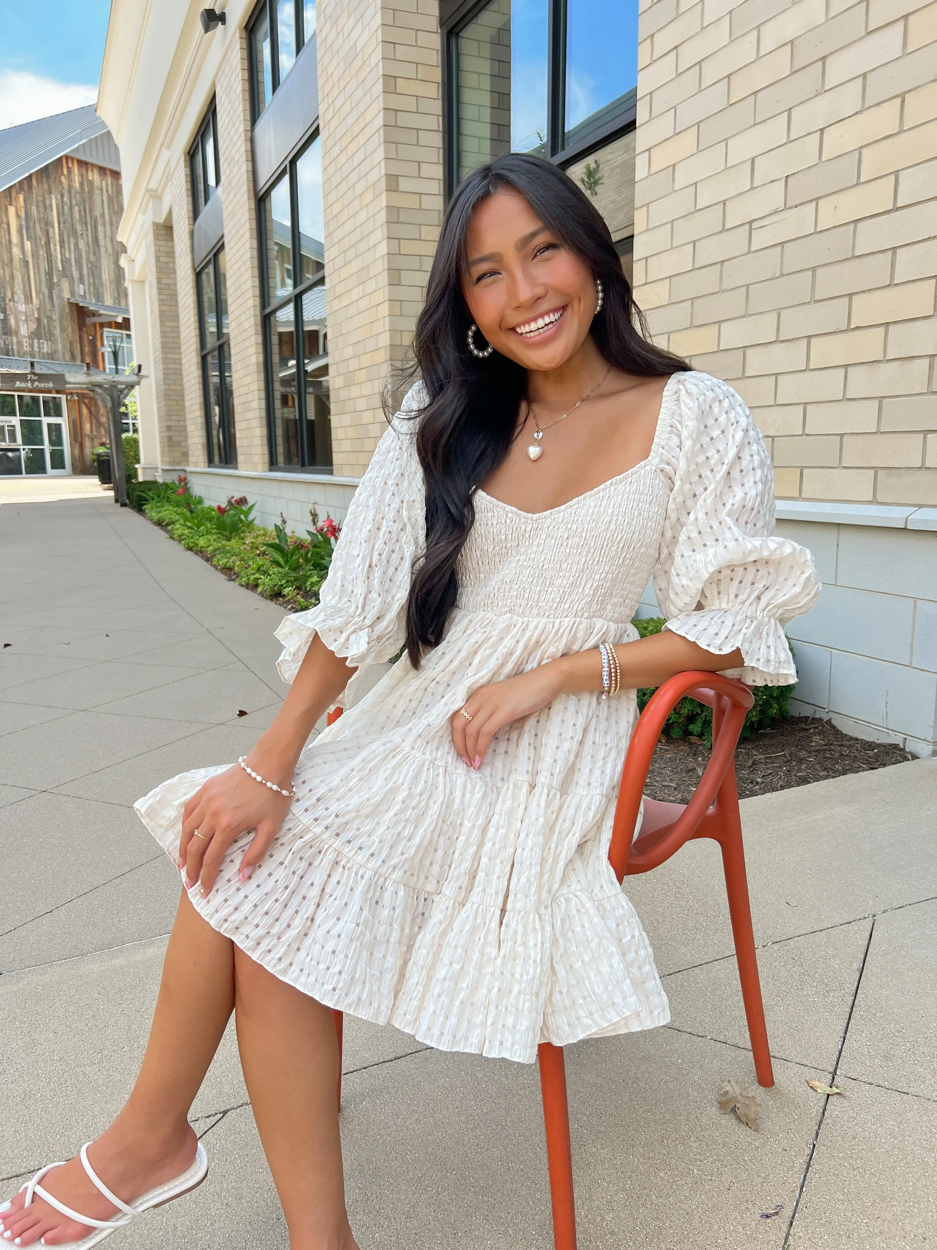Ivory Lattice Tiered Babydoll Dress