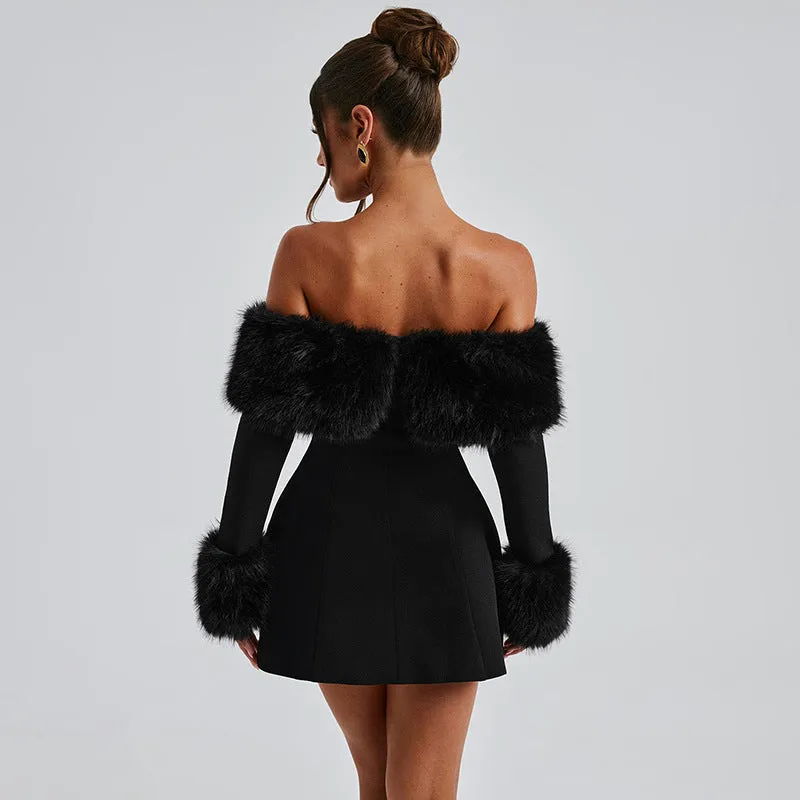 Katie Feather Strapless Long Sleeve Sexy Mini Dress