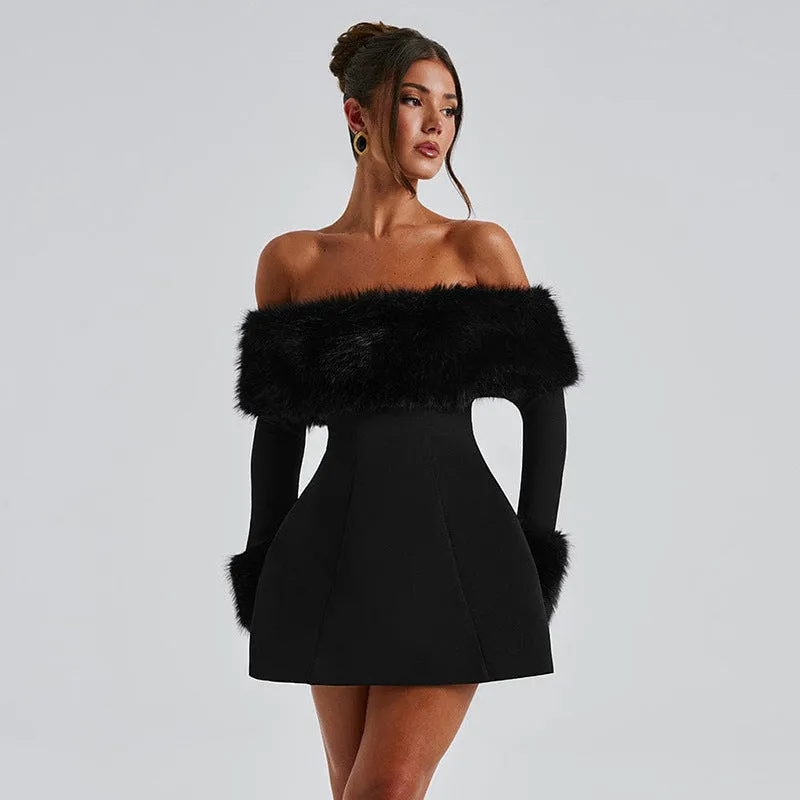 Katie Feather Strapless Long Sleeve Sexy Mini Dress