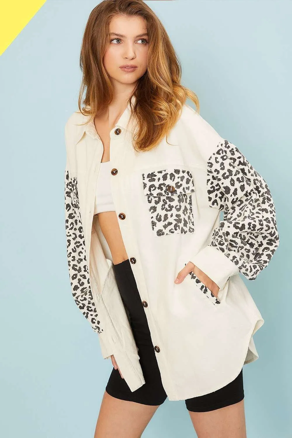 Leopard Corduroy Shacket- Off White