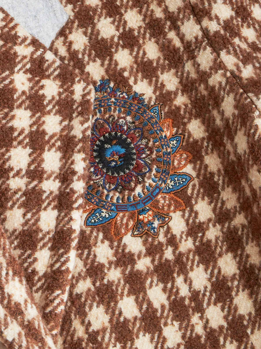 Long Houndstooth Coat - Brown/Multi