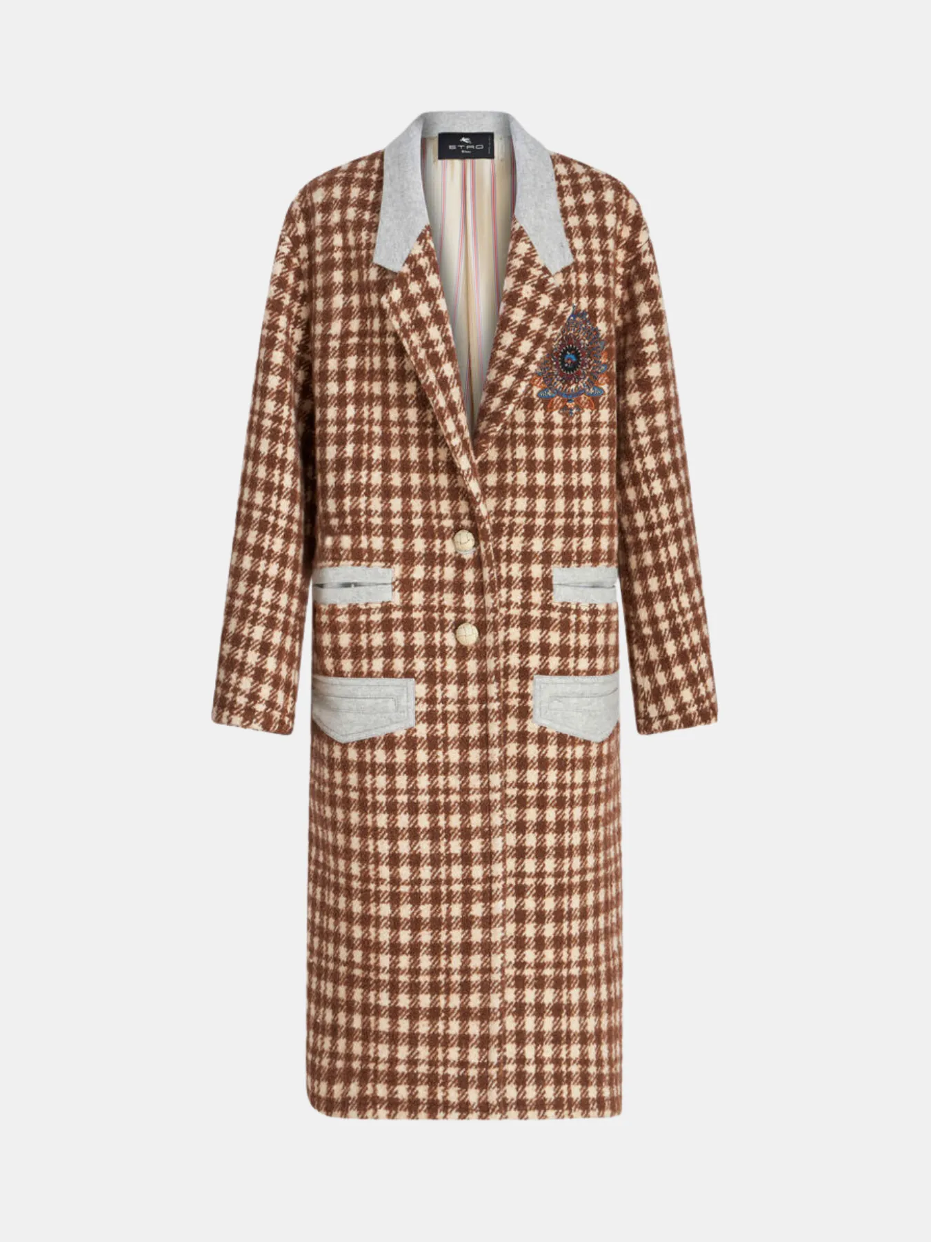 Long Houndstooth Coat - Brown/Multi