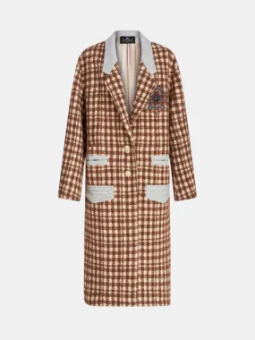 Long Houndstooth Coat - Brown/Multi