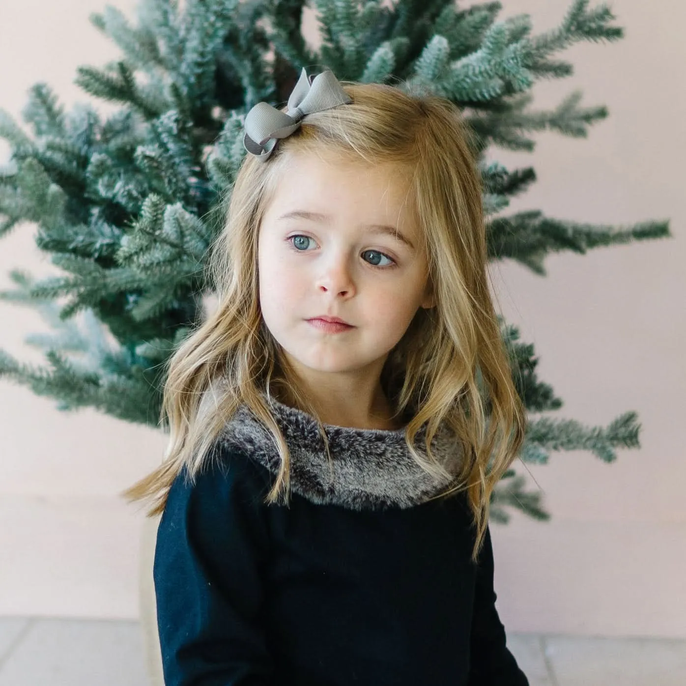 Long Sleeve Ponte Dress with Faux Fur - Baby