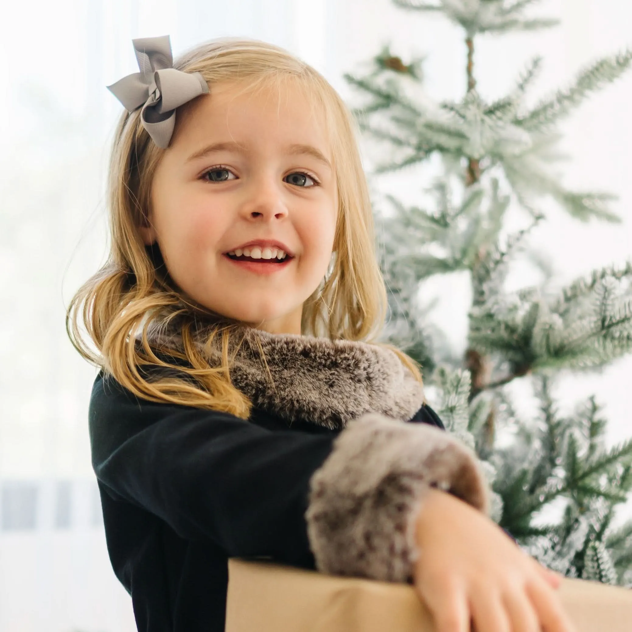 Long Sleeve Ponte Dress with Faux Fur - Baby