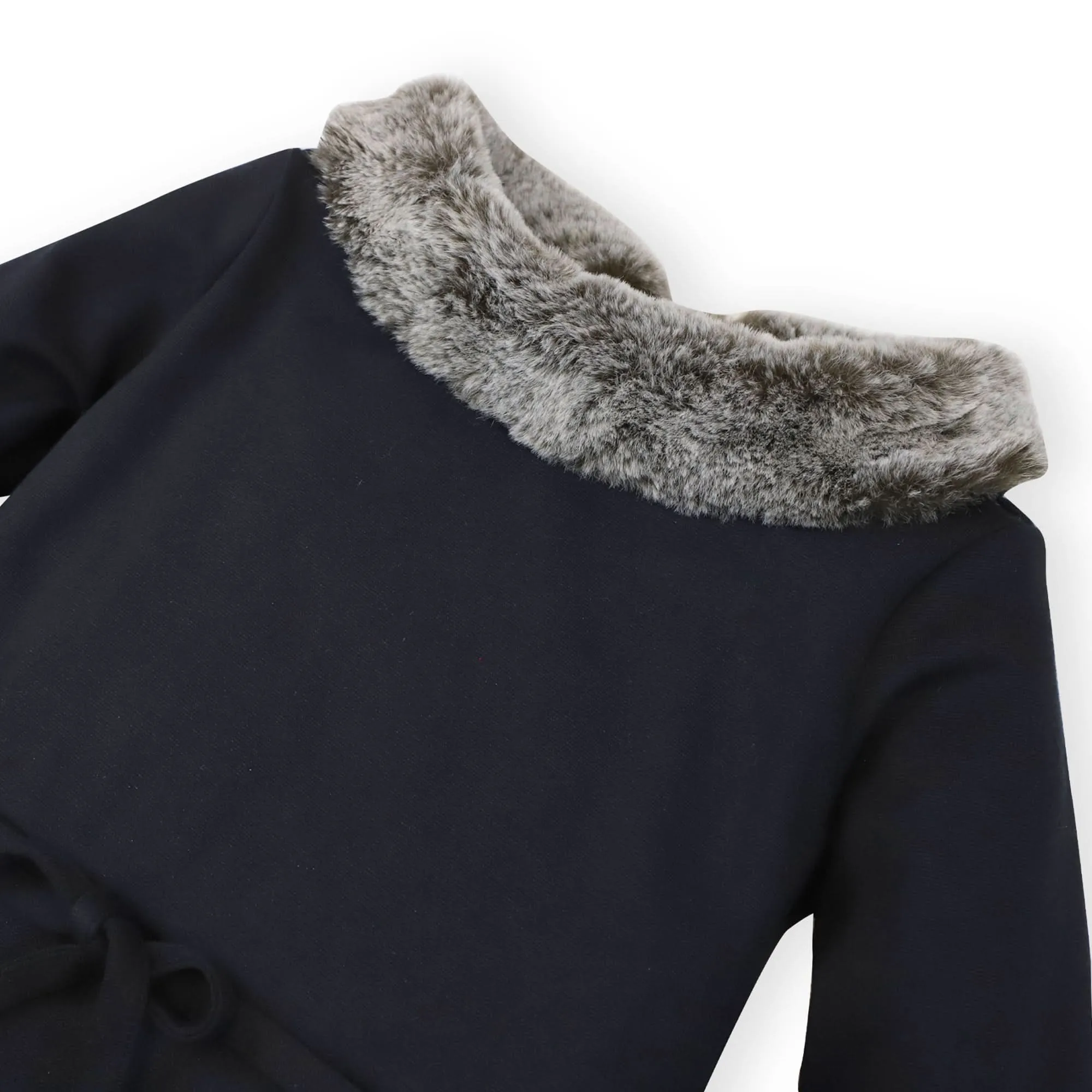 Long Sleeve Ponte Dress with Faux Fur - Baby