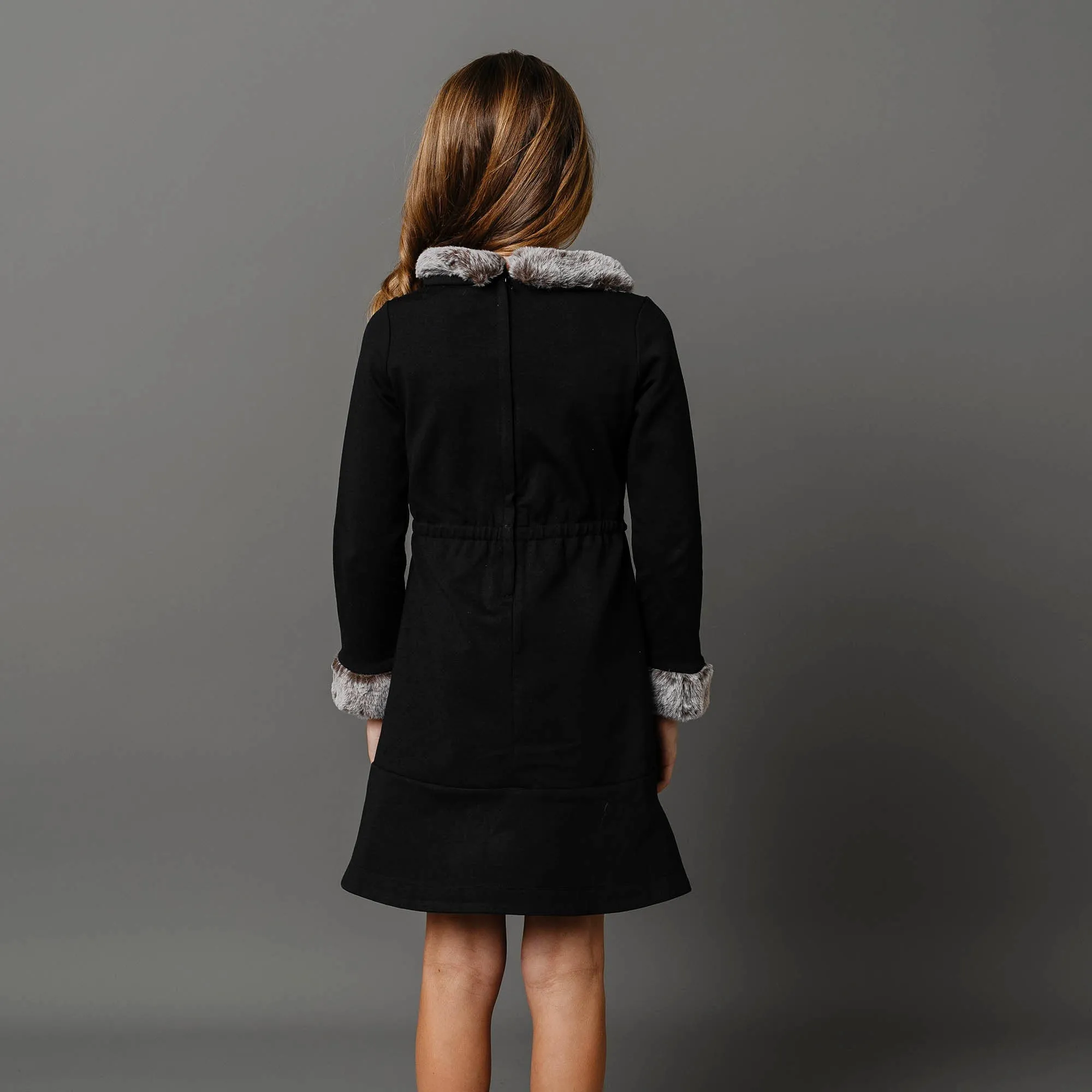 Long Sleeve Ponte Dress with Faux Fur - Baby
