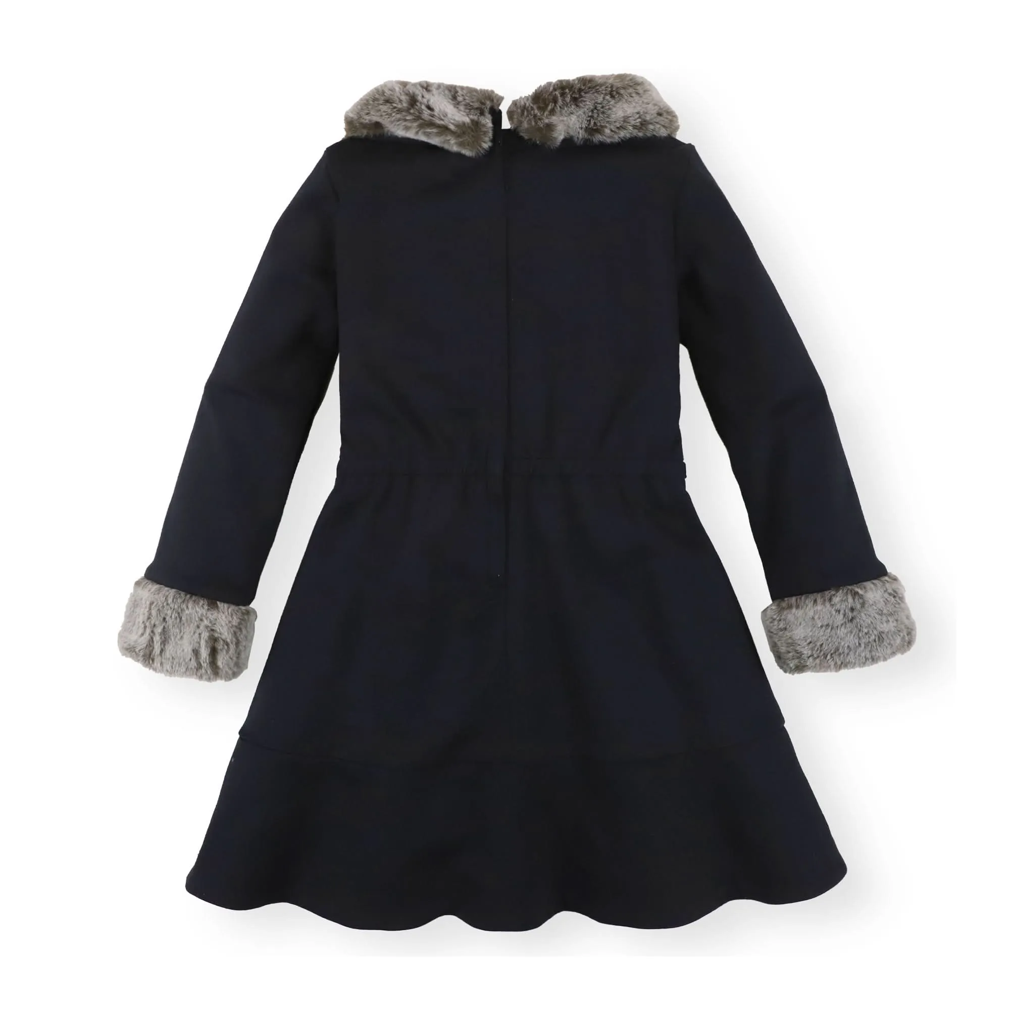 Long Sleeve Ponte Dress with Faux Fur - Baby