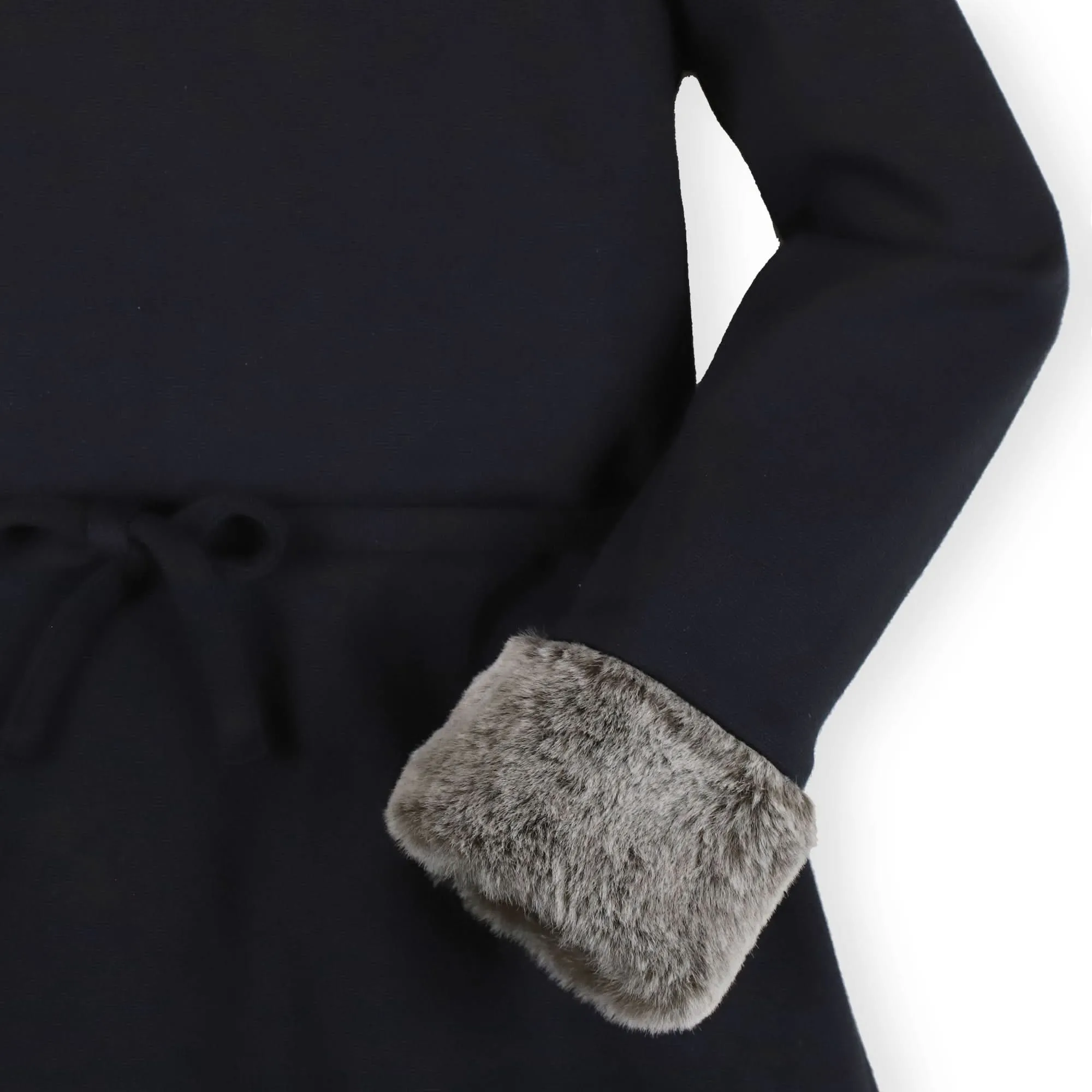 Long Sleeve Ponte Dress with Faux Fur - Baby