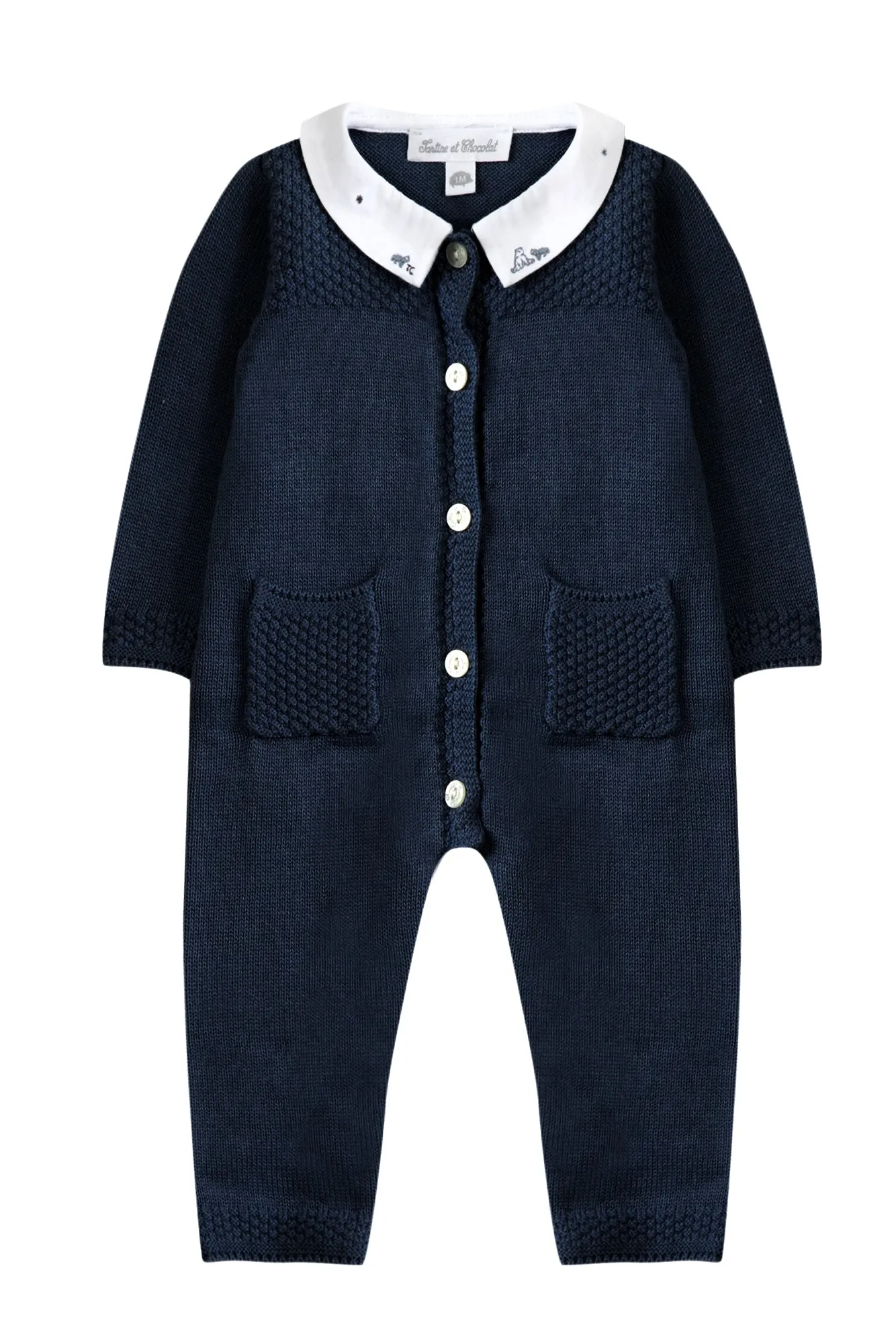 Long-sleeved romper suit - Navy jersey
