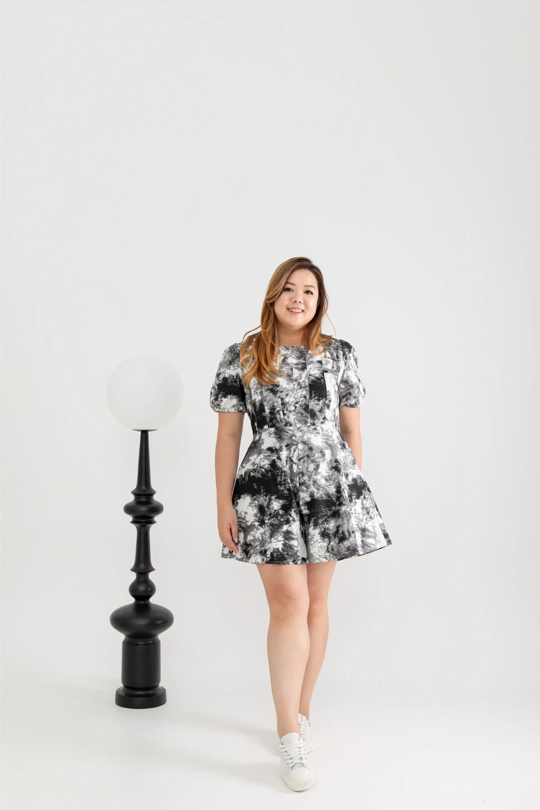 Marble Print Denim Romper (Black)