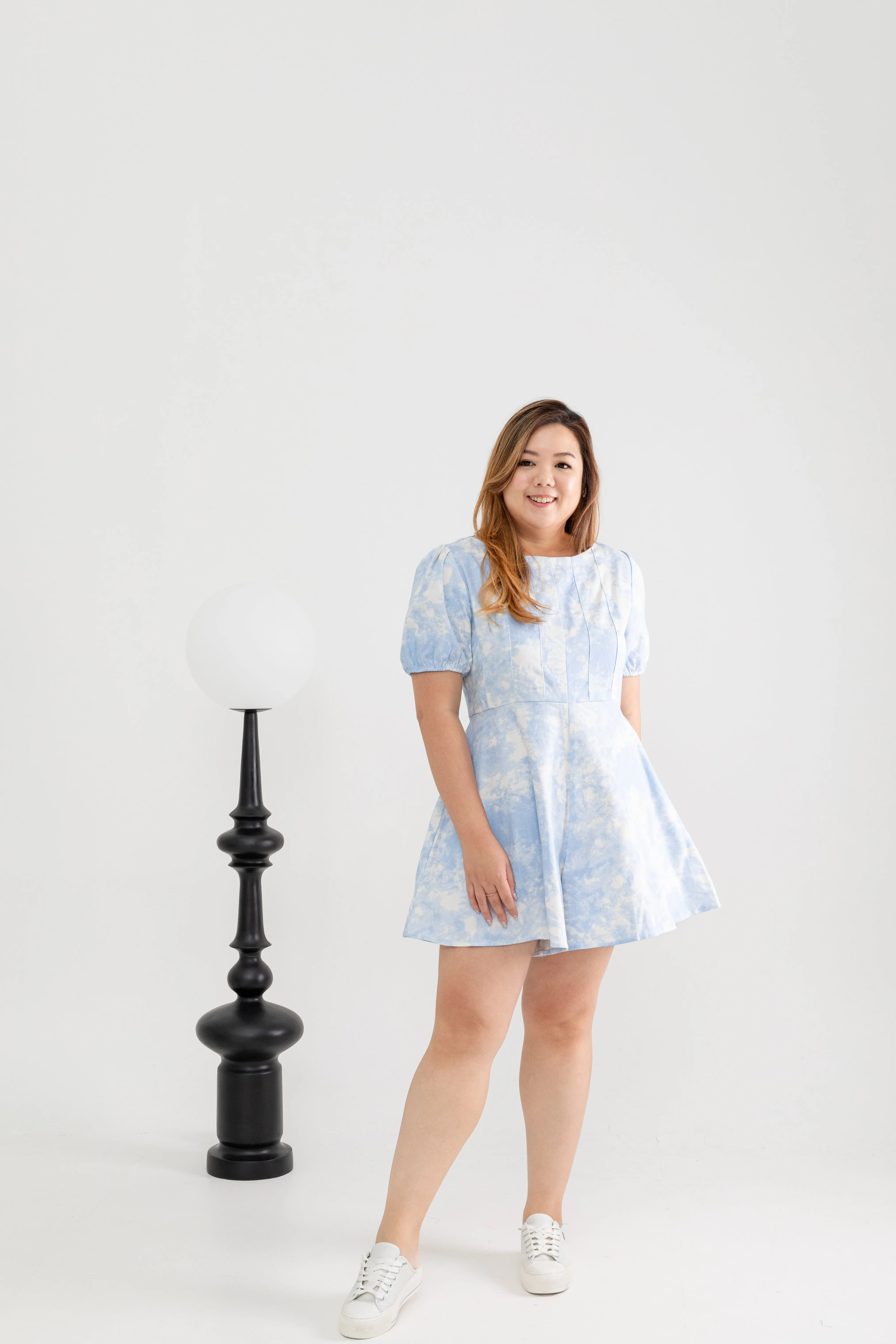 Marble Print Denim Romper (Sky)