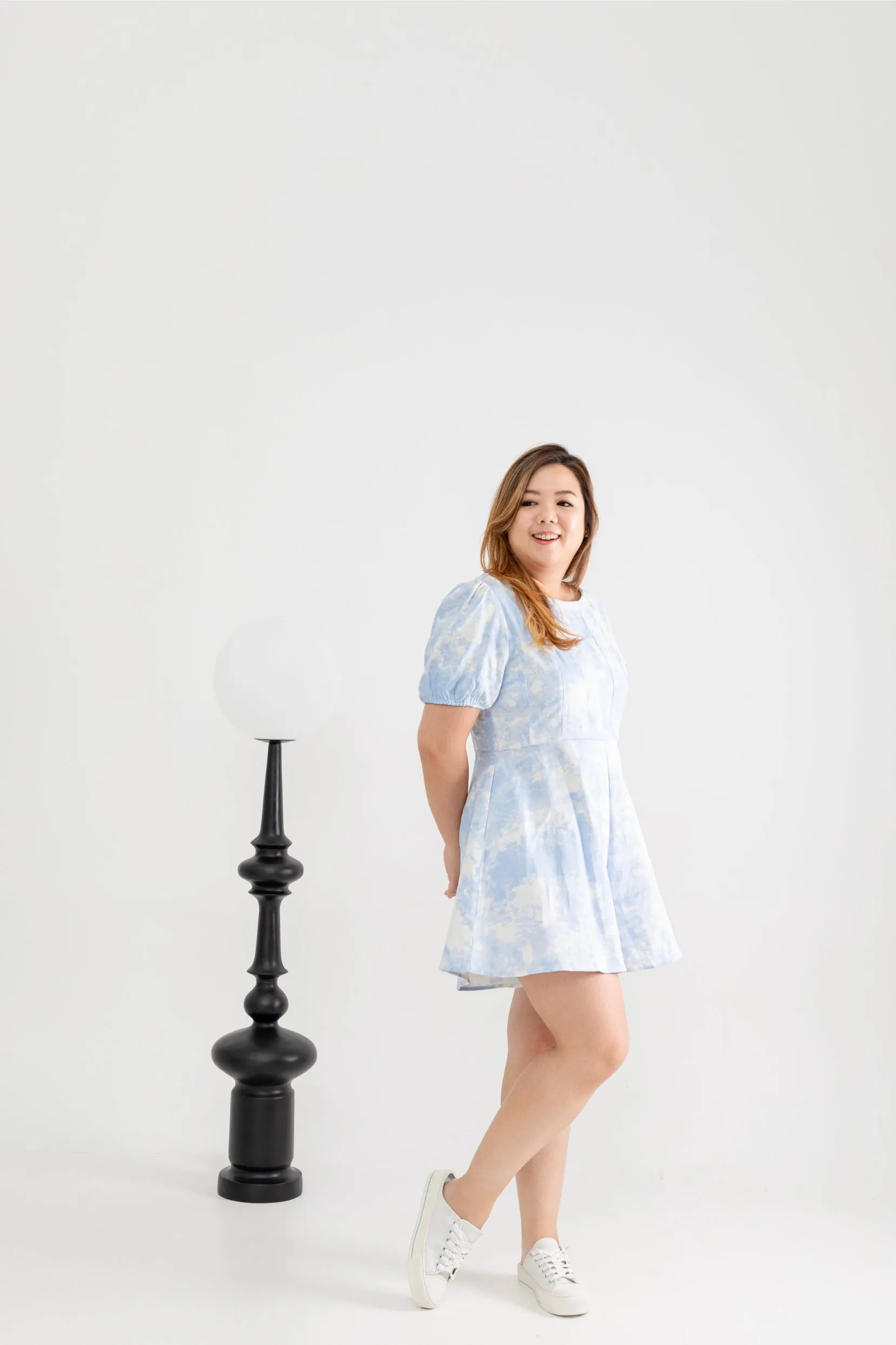 Marble Print Denim Romper (Sky)