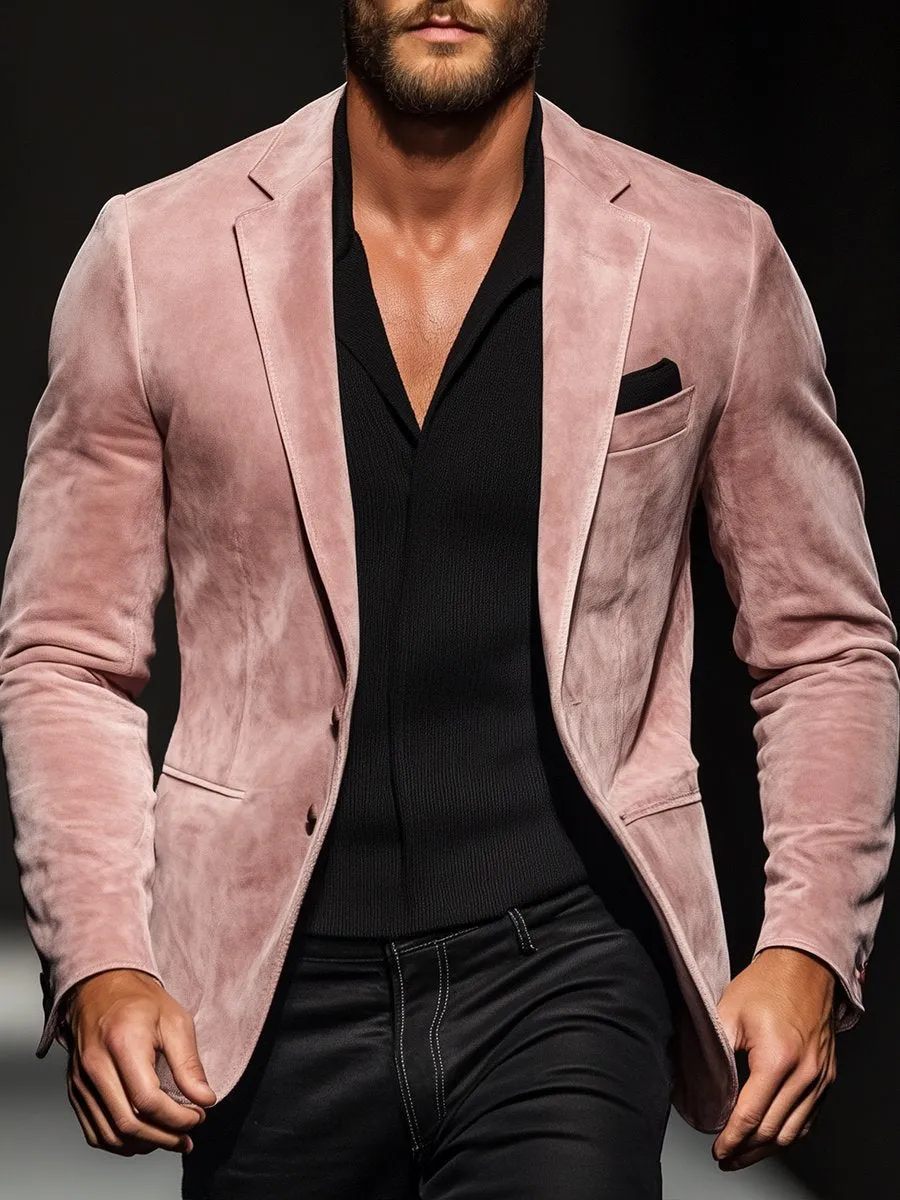 Men's Casual Pink Lapel Single Breasted Suede Blazer