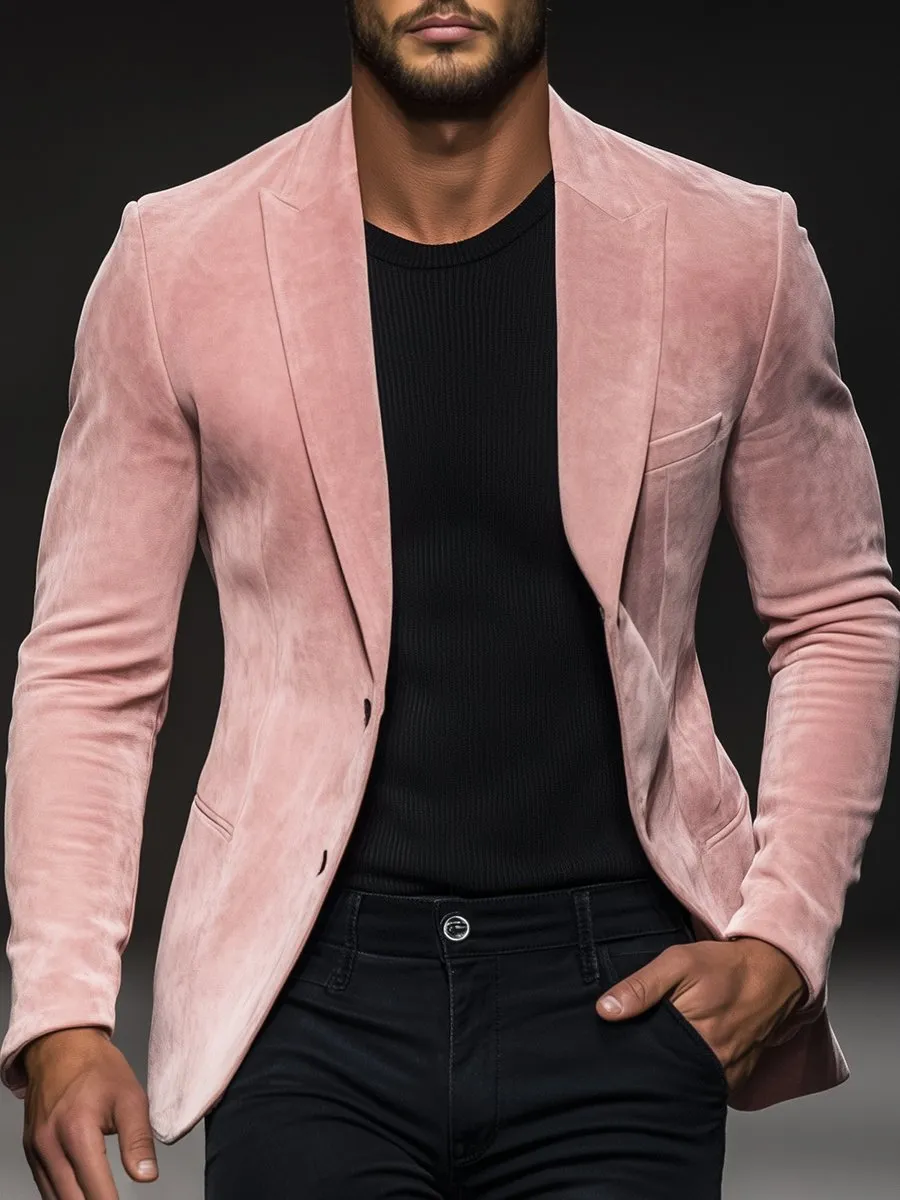 Men's Casual Pink Lapel Single Breasted Suede Blazer