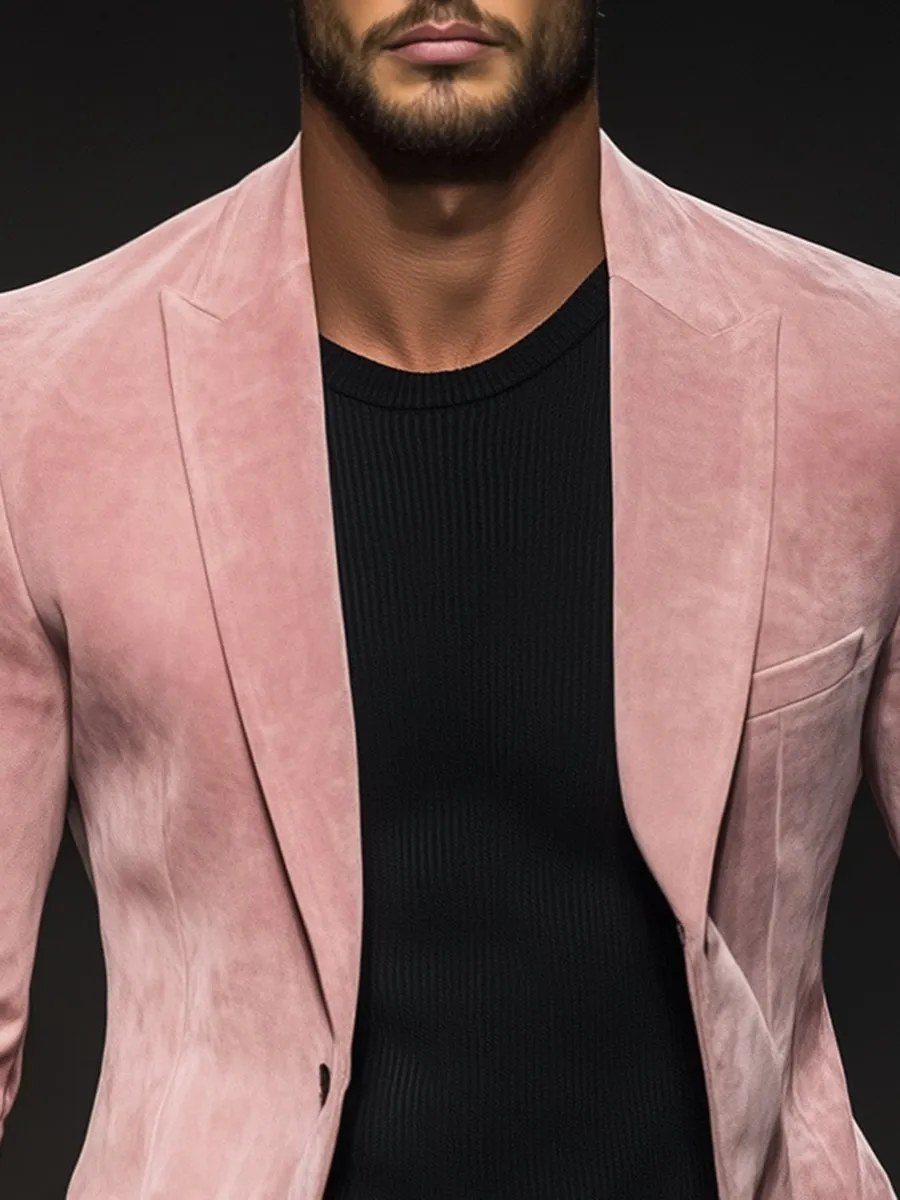 Men's Casual Pink Lapel Single Breasted Suede Blazer