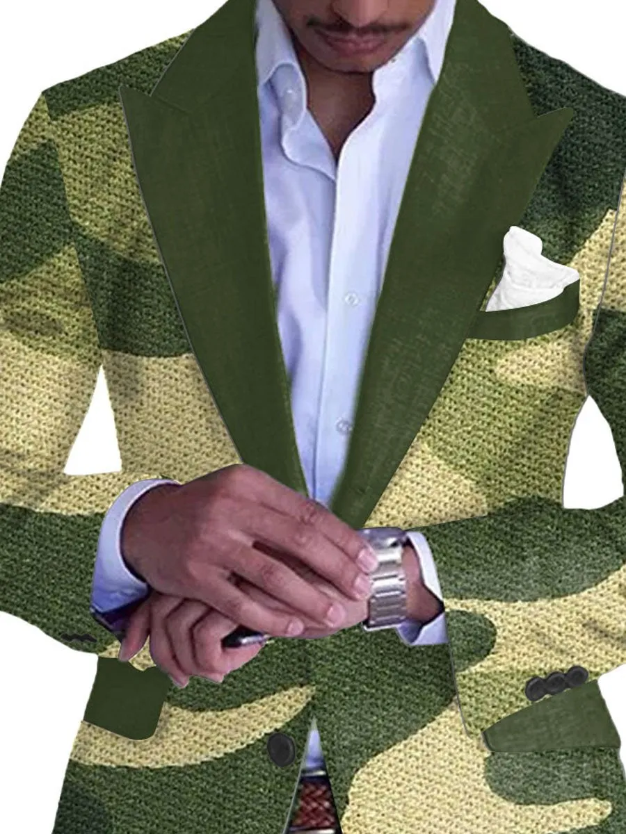 Men's Retro Camouflage Print Single-Breasted Casual Blazer